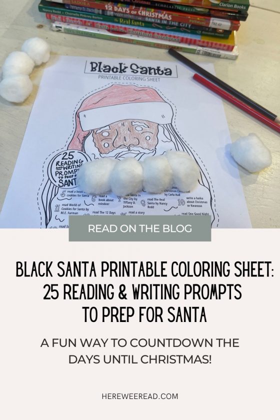 Hoja para colorear imprimible de Papá Noel negro: 25 instrucciones de lectura y escritura para prepararse para Papá Noel
